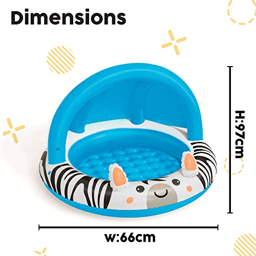 Bestway Shaded Baby Pool | Safari Fun Inflatable Play Centre, UV Sunshade, Inflatable Floor, Zebra Design, Ages 2+