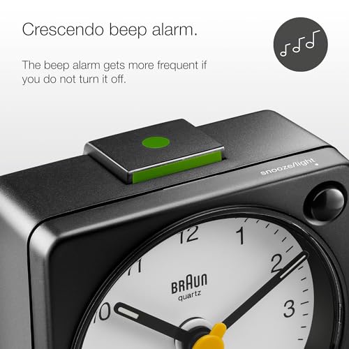 Braun Classic Analogue Travel Alarm Clock Black and White - BC02XBW