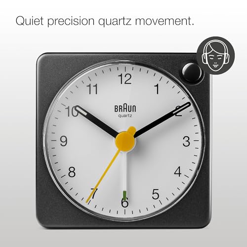 Braun Classic Analogue Travel Alarm Clock Black and White - BC02XBW