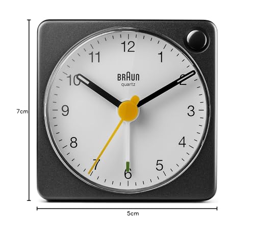 Braun Classic Analogue Travel Alarm Clock Black and White - BC02XBW