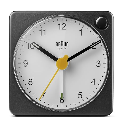 Braun Classic Analogue Travel Alarm Clock Black and White - BC02XBW