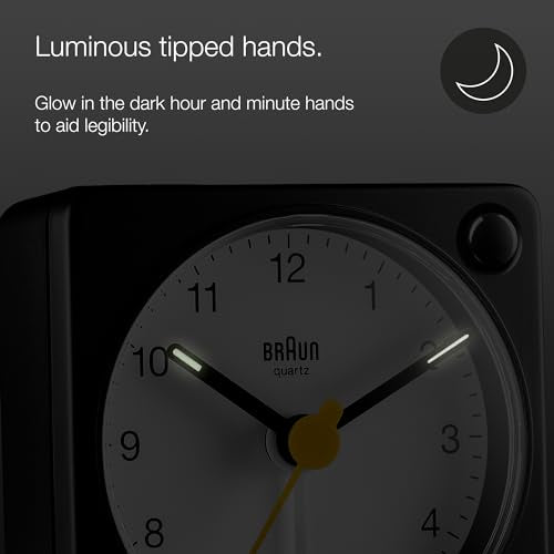 Braun Classic Analogue Travel Alarm Clock Black and White - BC02XBW