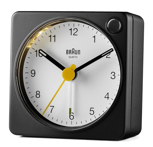 Braun Classic Analogue Travel Alarm Clock Black and White - BC02XBW