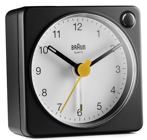 Braun Classic Analogue Travel Alarm Clock Black and White - BC02XBW