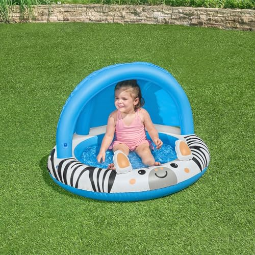 Bestway Shaded Baby Pool | Safari Fun Inflatable Play Centre, UV Sunshade, Inflatable Floor, Zebra Design, Ages 2+