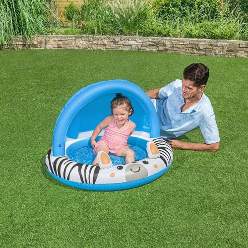 Bestway Shaded Baby Pool | Safari Fun Inflatable Play Centre, UV Sunshade, Inflatable Floor, Zebra Design, Ages 2+