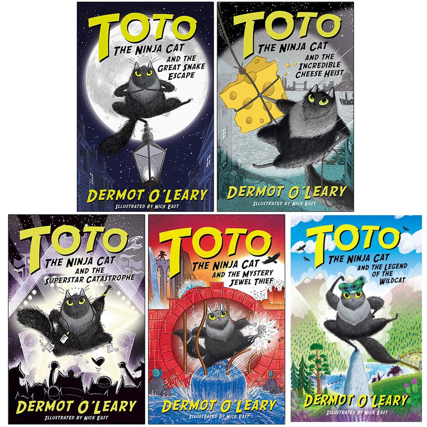 Toto the Ninja Cat Series Books 1 - 5 Collection Set by Dermot O’Leary (Mystery Jewel Thief, Legend of the Wildcat, Great Snake Escape, Incredible Cheese Heist, Superstar Catastrophe)